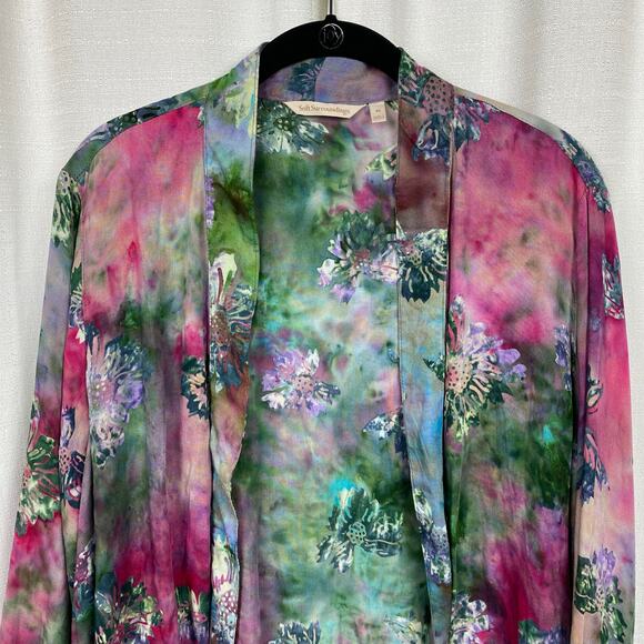 Soft Surroundings Green&Purple Tie Dye Floral Open Front Cardigan Kimono Sz.XL - Picture 3 of 12